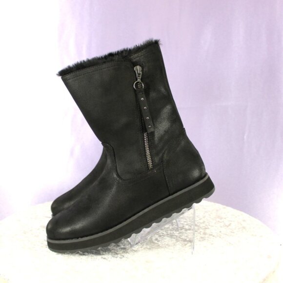 Skechers Women’s Warm Tech Memory Foam Faux Fur Zip Boots – Black - Picture 4 of 9